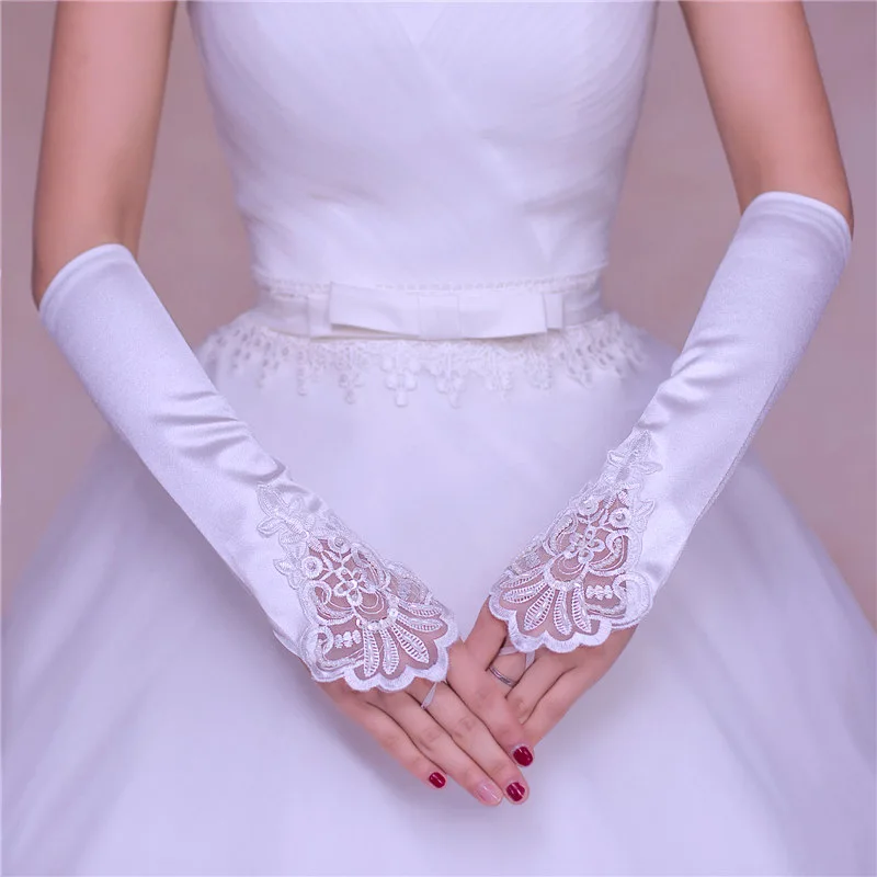 MOLANS 1 пара Белый Для женщин свадебные перчатки элегантный короткий параграф, белые кружевные сетчатые длинная перчатка свадебные аксессуары Красивые - Цвет: Белый