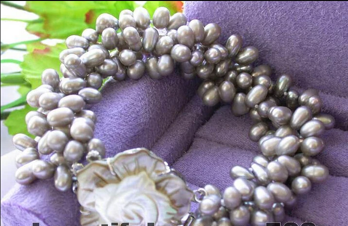 

z29404row 7mm gray rice freshwater pearl braceletNoble style Natural Fine jewe Fast (D) SHIPPING
