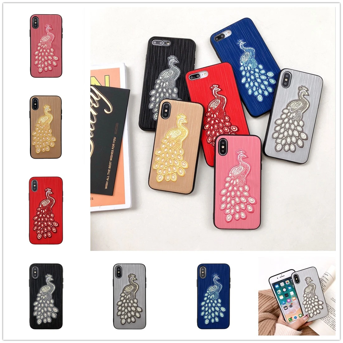 

XS Max Embroidery Fundas for IPhone XR 3D Peacock Back Cover Phone Shell for IPhone 8 7 Plus 6 6S Plus Luminous Night Light Case
