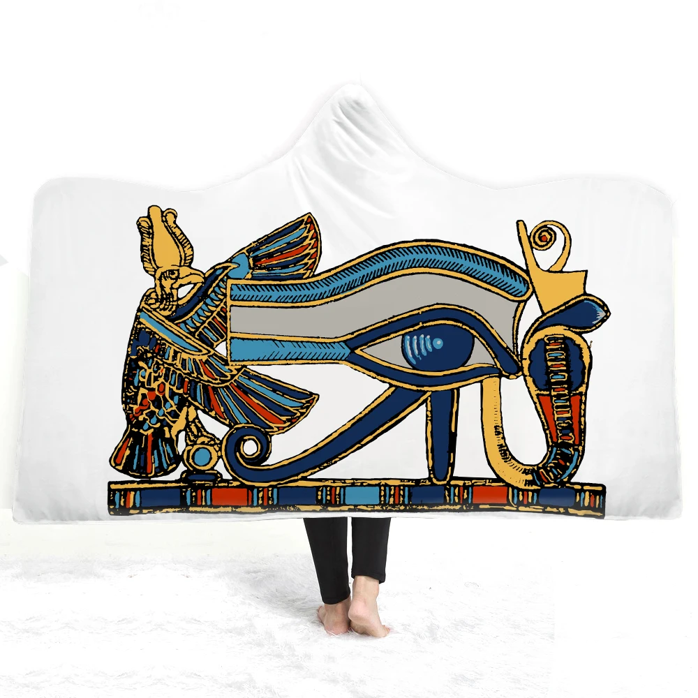 3D Egyptian mural Hooded Blanket Sherpa Fleece Wearable plush Throw