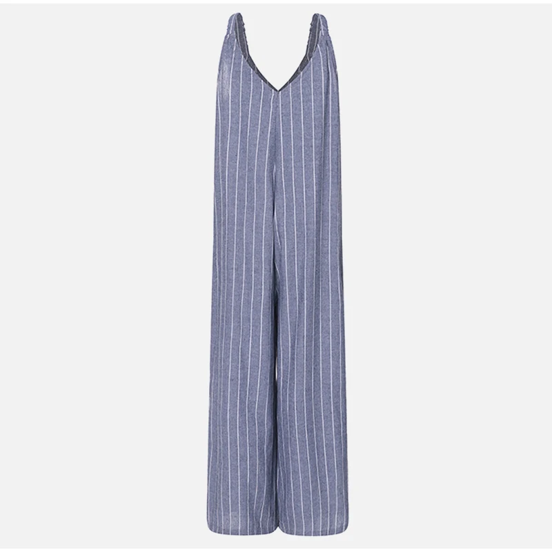 Oversized Women's Striped Cotton Loose Jumpsuit OL Work Wide Leg Sleeveless Romper Womens Plus Size Summer Casual Overalls