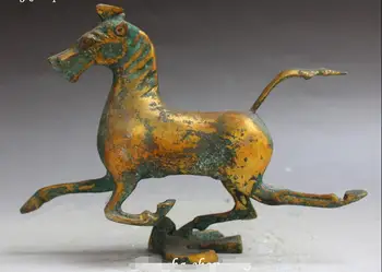 

9" Old Chinese Bronze Gilt Zodiac Year Horse Horses Swallow Bird Animal Statue