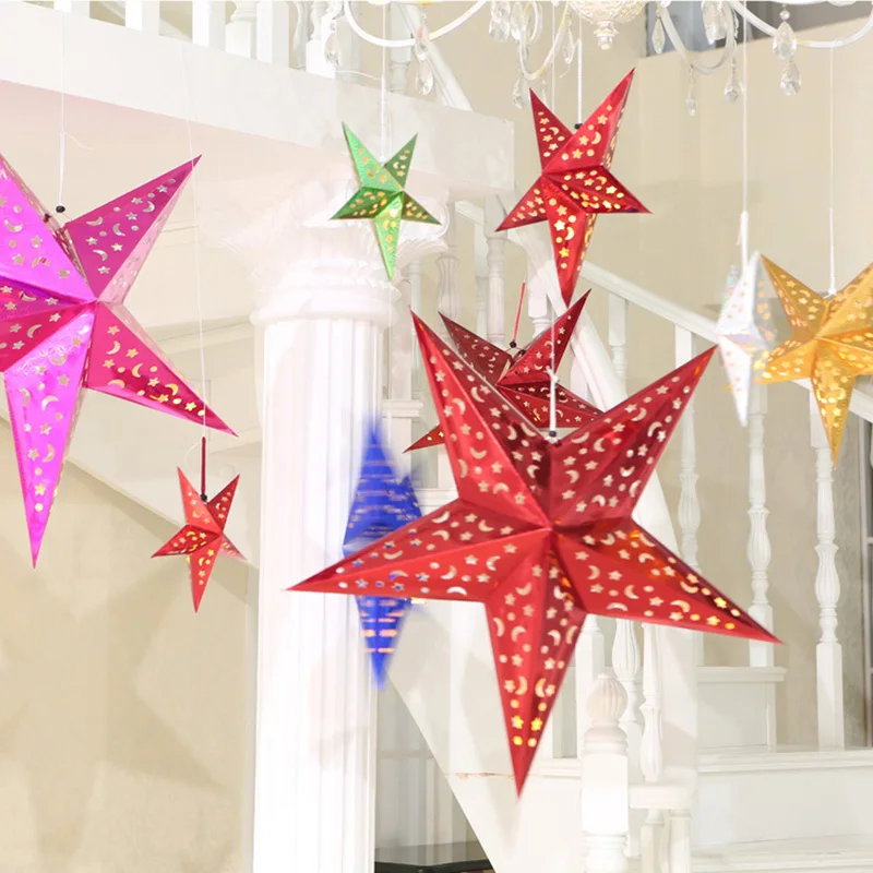 3D блестящая Звезда стерео лазерный бумажный фонарь пентаграмма лампа 30 см/45 см/60 см подвесные елочные украшения Рождественская Декорация
