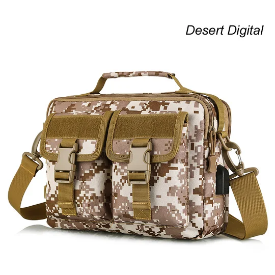 Протектор Плюс Открытый Многофункциональный Тактический сумка мужская водонепроницаемая через плечо портфель с USB портом - Цвет: Desert Digital