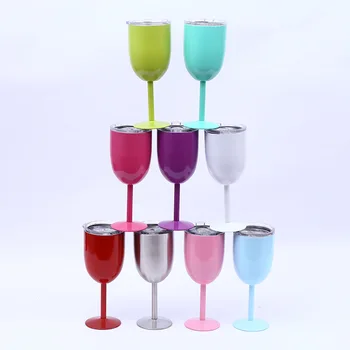 

Drop Shipping New 10oz Wine Glass Stainless Steel Double Wall Insulated Metal Goblet With Lid Tumbler Wine Mugs