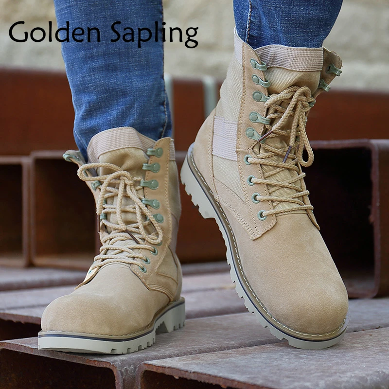 

Golden Sapling Men's Tactical Boots Mens Hiking Shoes Breathable Leather Sneakers Men Military Outdoor Shoe Trekking Rubber Boot