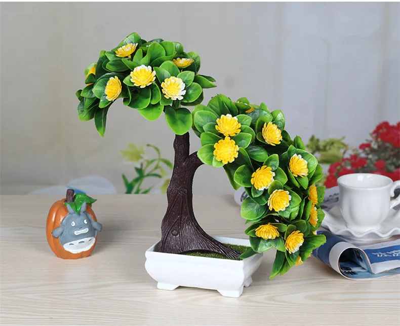Flone Artificial Plants Flowers Fake Green Plant Welcome Pine Bonsai Simulation Plastic Flowers Wedding Home Decoration Plant (12)
