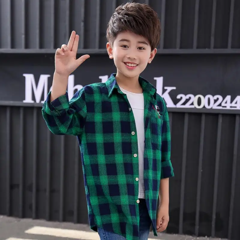 Plaid Shirts For Boys Tops Autumn Children Clothing Teenager Outerwear Kids Blouse Infant Toddler Boy Shirts Chemise Garcon - Цвет: 7