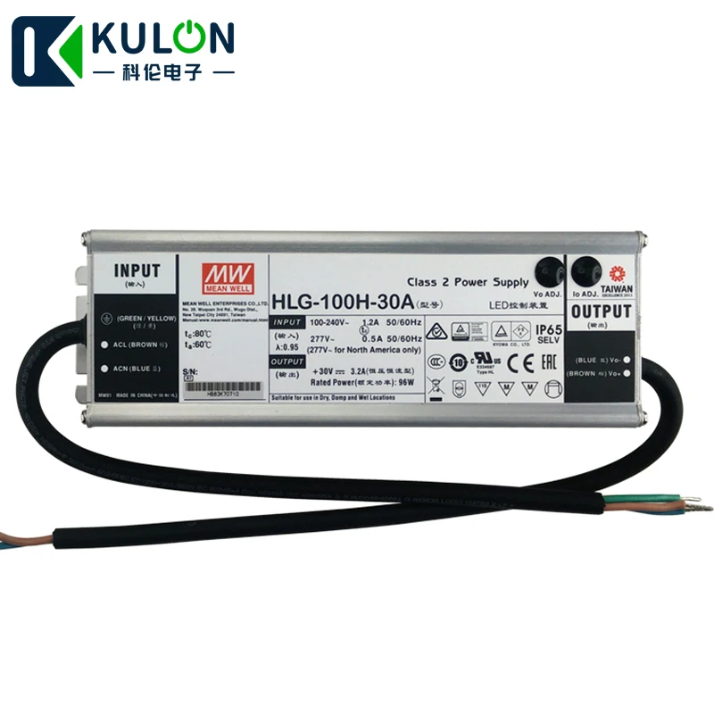 Оригинал MEAN WELL HLG-100H-30A один выход 96 W 30 V 3.2A meanwell Водонепроницаемый СВЕТОДИОДНЫЙ Драйвер Регулируемый с PFC Функция