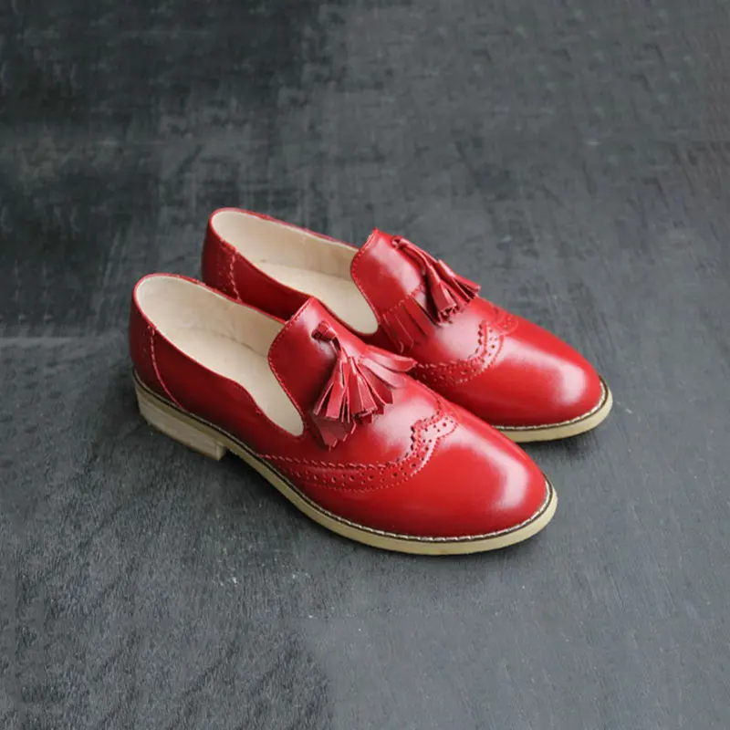 

Handmade Carved Brogue Flat-bottomed Single Shoes Plus Size Women's Shoes Shallow Mouth Oxfords Tassel Single Shoes