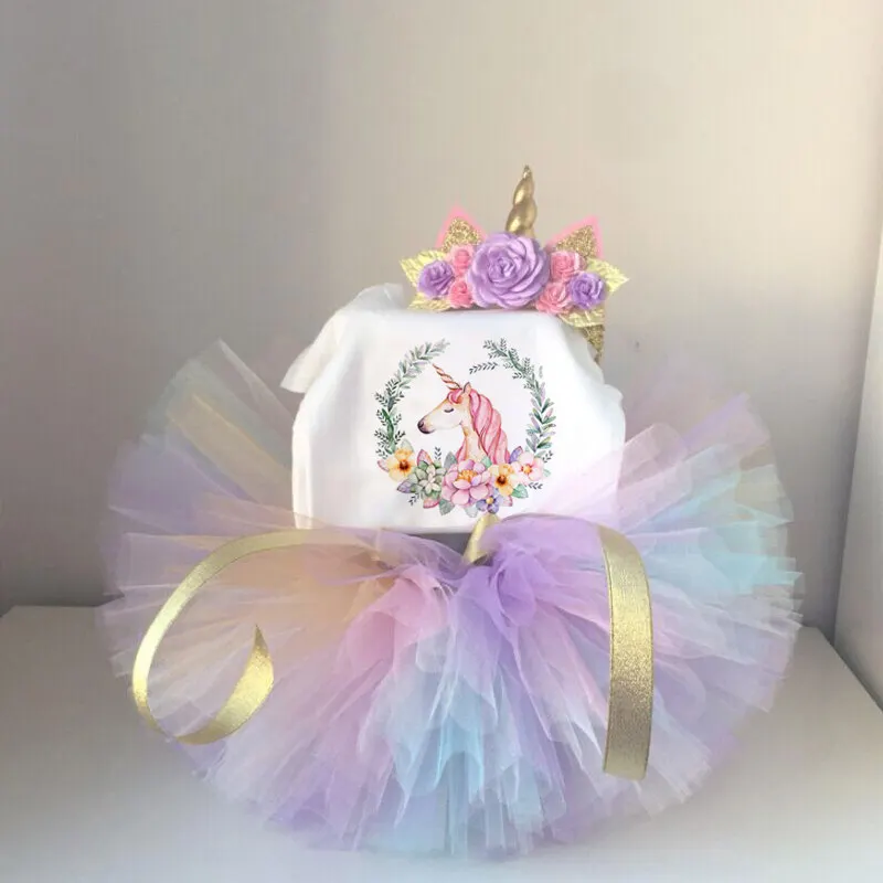 

Baby Girls first Birthday Dresses Holy Unicorn Elegant Little Princess Clothing Infant Vestidos 3Pcs Bebes Dress to 1 Year Baby