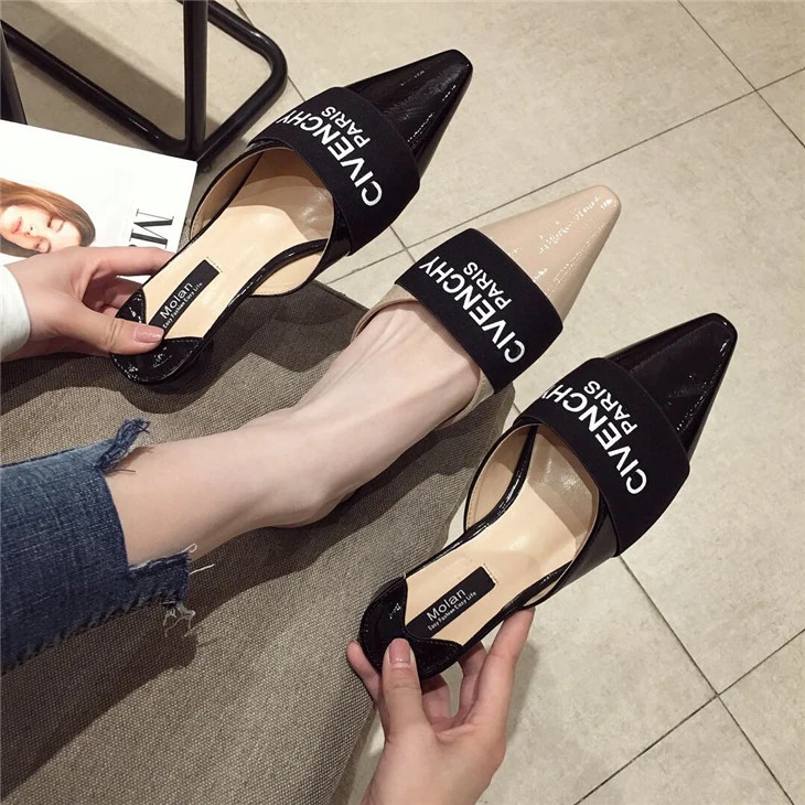 

New Women Slippers Luxury Brand Mules Fashion Pointed Toe Slides Elegant Mule Shoes Female Dress Shoes Flat Women Casual Slipper