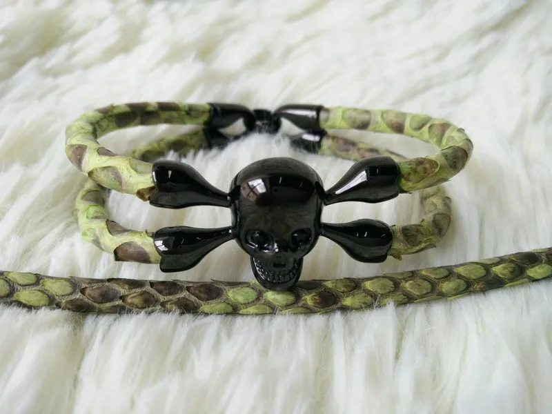 Genuine Python Leather Bracelet 2015 Fashion Green Python Bracelet  with Skull Bracelet  Men Luxury Gift (1)