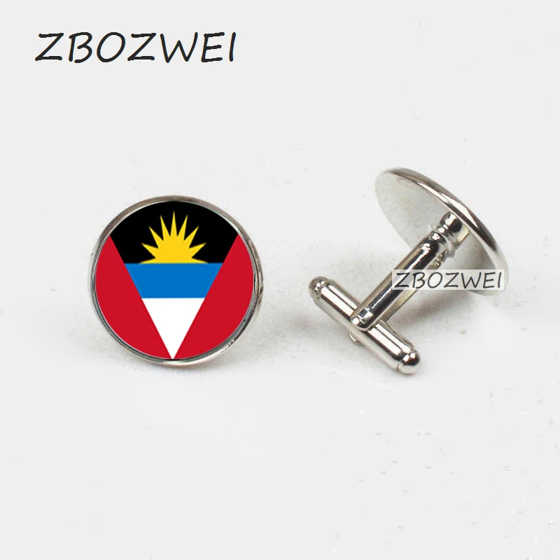 

Women Fashion Accessories Vintage Glass Cufflinks Antigua and Barbuda national flag Cuff Buttons pins jewelry Accessories gift