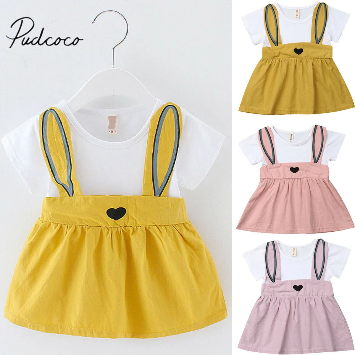 

2019 Baby Summer Clothing Newborn Infant Baby Girl Dress Clothes A-Line Mini Dress Princess Rabbit Ear Dress Cartoon Gown 3M-3T