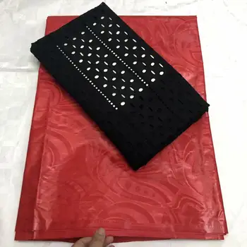 

Red & Black Bazin Brode Fabric Swiss voile lace in Switzerland African Lace 3+2Yards Bazin Riche Brocade Fabric For Lady LY30