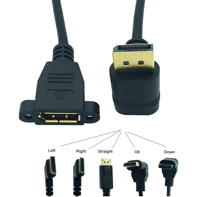 

0.3m Gold DisplayPort DP Male Up & Down & Left & Right 90 Degree Angle to Female Socket Panel Mount Extension Cable Display Port
