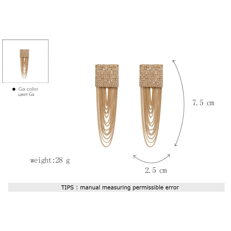 Fashion Large Geometric Crystal Dangle Earrings for Women Bohemian Charm Layer Metal Tassel Drop Earrings Party Hanging Jewelry - Image 2