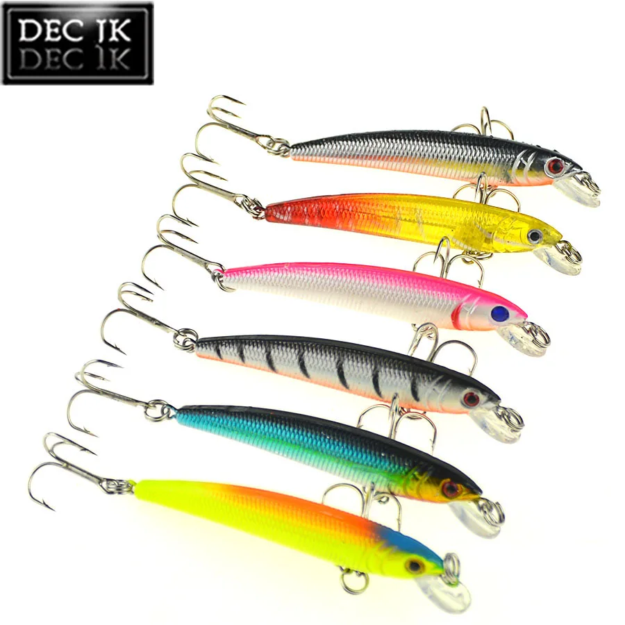 6PCS Plastic Hard Sea Fishing Lure Fake Bait Jerkbait Pike Tackle Float Crankbaits Minnow 3D Fish Eye Saltwater Lures Laser Baits