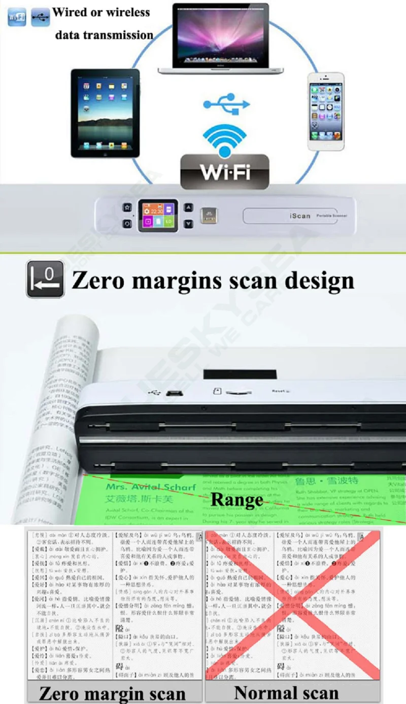 Iscan02 беспроводной wifi портативный сканер A4 Размер JPEG/PDF Высокоскоростной сканер документов 1050 dpi Ручной USB Сканер A4 считыватель бумаги