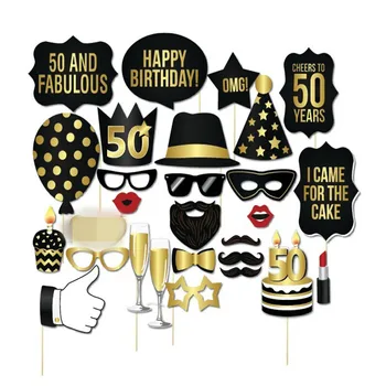 

28Pcs/Set Birthday Party Golden Paper Mask Party Photo Props Birthday Party Decorations