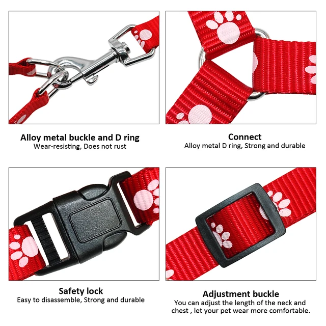 Nylon Dog Harness and Leash Set Adjustable Paw Print Dog Harness Walking Leash Strap for Small Medium Dogs S/M/L 3