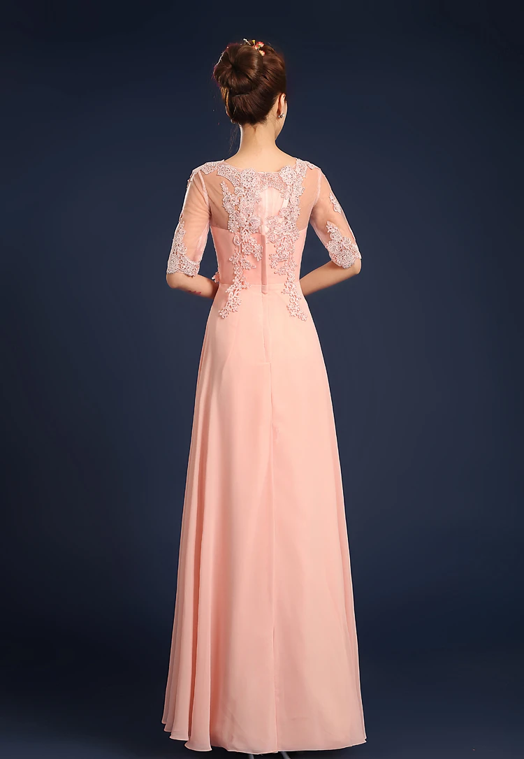 Длинные кружево и шифон принцесса вечернее платье для взрослых элегантный Иллюзия декольте Вечерние платья для невесты с рукавами 2019 W3580