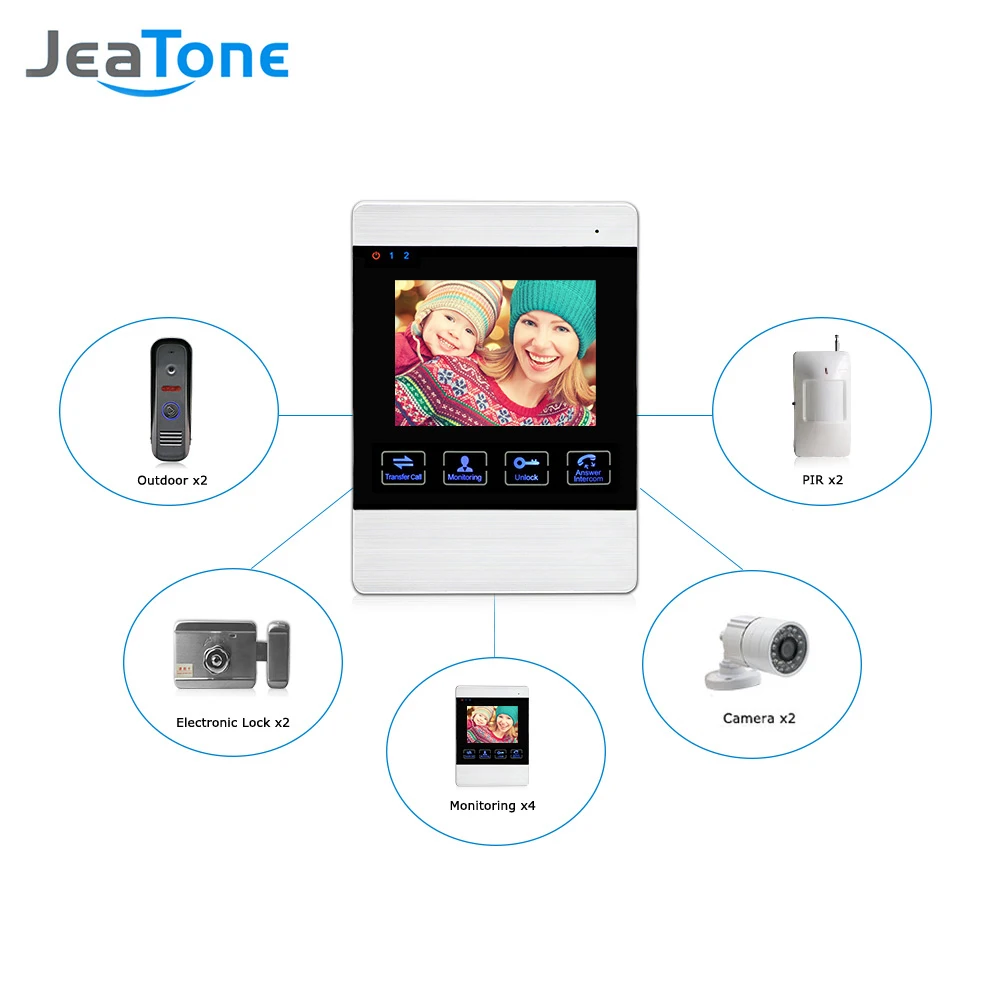 JeaTone Video Doorbell System 4 Inch 1200TVL Rainproof Night Vision Outdoor Camera And Indoor Monitor Door Intercom Phone Kit