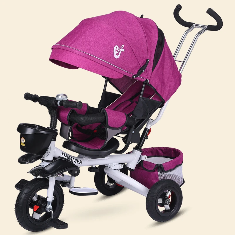 

Multi-functional children's trolley, children riding a tricycle, can sit, can lie, the seat can be rotated, folding stroller
