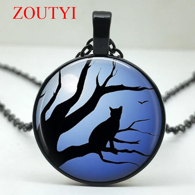 /стильная голубая луна Веточка с кошачьим стеклом круглая подвеска ожерелье, мужские и женские ювелирные изделия ожерелье