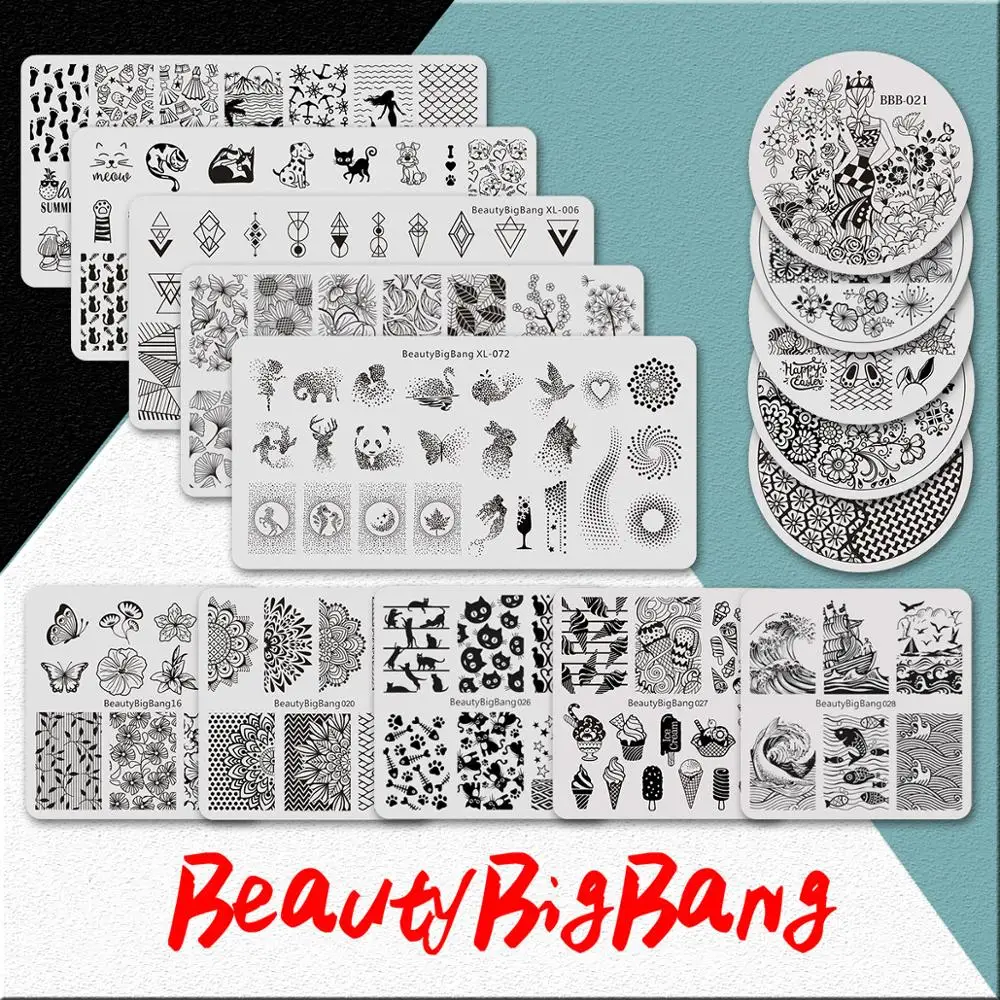 

BeautyBigBang 5.4CM Gel Nail Stamping Plates Round Stamping Template Geometric Pattern Manicure Nail Art Stamp Image Plat