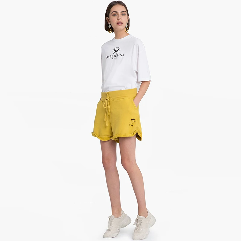 HYH HAOYIHUI Solid Hole Drawstring Shorts 2018 New Fashion Summer Women Shorts Casual High Waist Straight Frill Sweet Shorts HYH HAOYIHUI Solid Hole Drawstring Shorts 2018 New Fashion Summer Women Shorts Casual High Waist Straight Frill Sweet Shorts