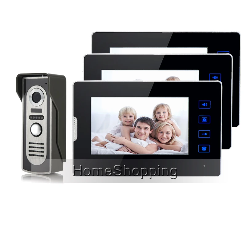 

New Wired 7" Color Touch Key Screen Video Door Phone Intercom System 3 Monitors + Waterproof Door Camera In Stock FREE SHIPPING