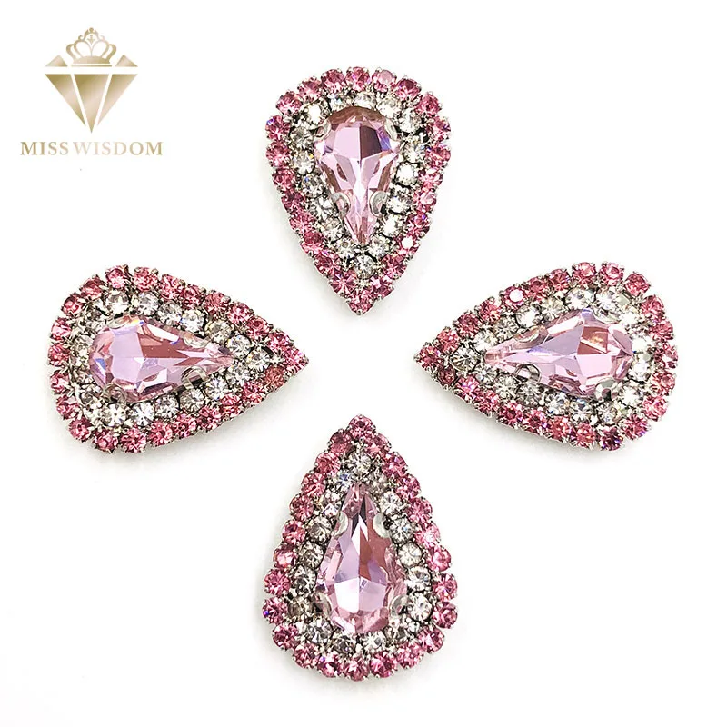 

10pcs/pack Pink strass rhinestones Double row chain water drop sew on rhinestones crystal buckle Diy jewelry accessories