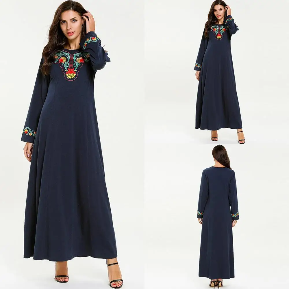 Мусульманские Женские Длинные Макси-Платье рубашка с вышивкой Абая ислам Дубаи кафтан Рамадан