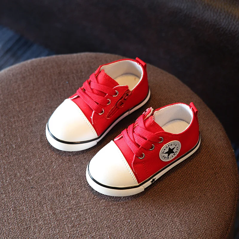Обувь для детей мальчиков и девочек кроссовки новые модные парусиновые туфли на шнуровке детские кроссовки для мальчиков и девочек повседневная обувь мягкая подошва малыша обувь - Цвет: Красный