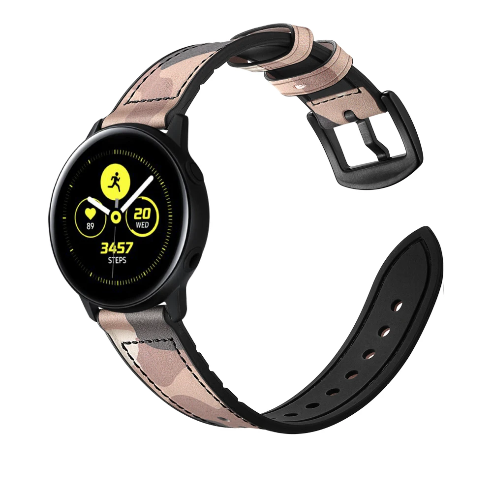 

New 8 Colors Camouflage Pattern Silicone Genuine Leather Watch Strap For Samsung Galaxy Watch Active Wrist Bracelet Watchband