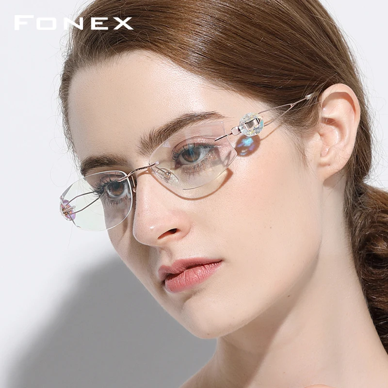 Buy B Pure Titanium Glasses Frame Women Ultralight Luxury High Quality Diamond