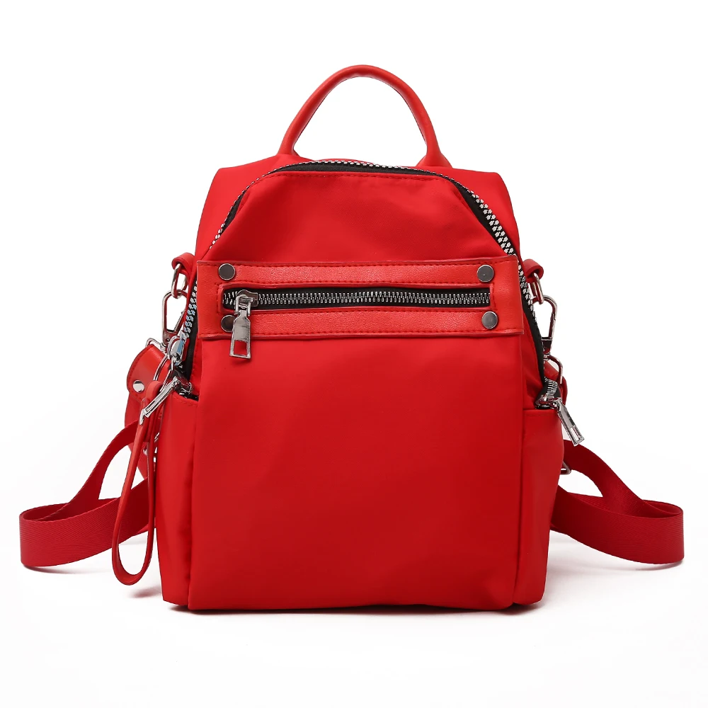 

New Women's School Backpack Korean Style Woman Red Black Solid Fabric Zipper Shoulder Bag Travel Rucksack Backpack for Girls