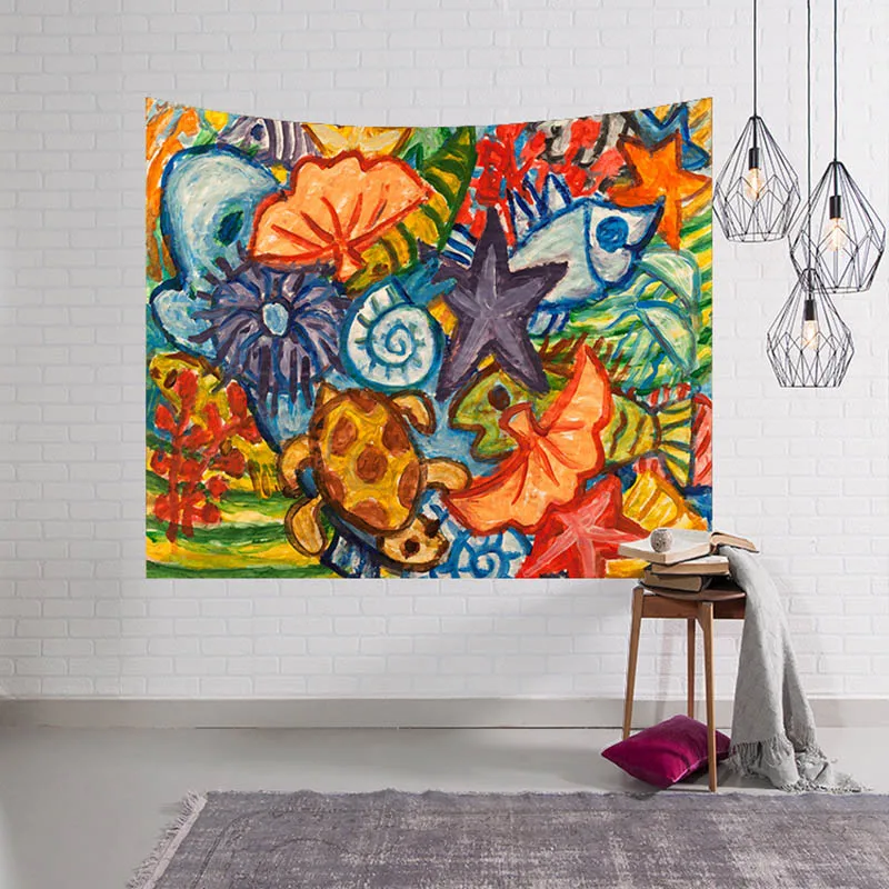 

Doodle Marine Style Decor Wall Hanging Abstract Painting Hippie Bohemian Tapestry Home Textile Mat On The Beach