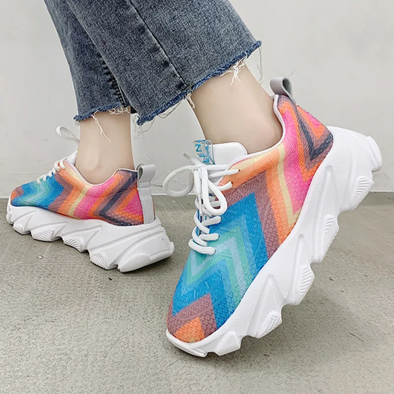 

Women's Platform Chunky Sneakers Leather Lace-up Multicolor Casual Flat Thick Sole Shoes Summer Breathable Ladies Shoes ks868w