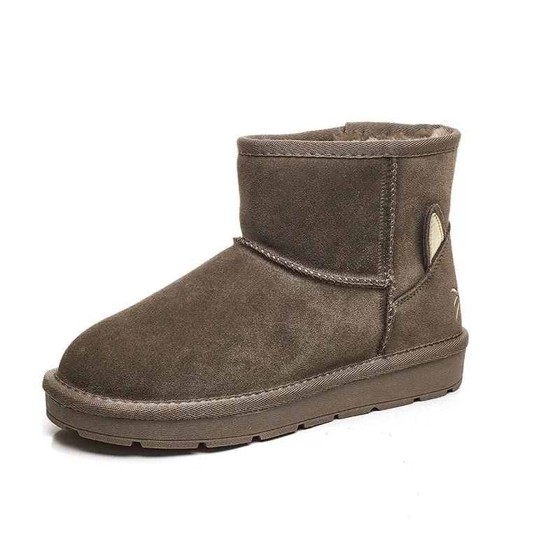 Новейшая модель; Милые ботильоны с вышивкой; зимние ботинки из натуральной кожи; ботинки на меху; женская обувь; теплая хлопковая обувь на плоской подошве - Цвет: Coffee