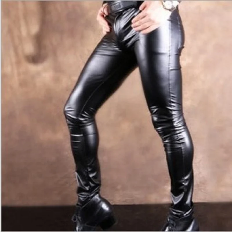 

Men's Plus Size Faux Leather Punk Pencil Pants PU Matte Shiny Skinny Fit Pants Elasticity Tight Trousers Gay Men Costume Legging