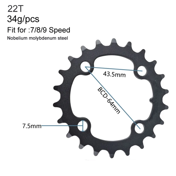 22 T 32 T 44 T горные велосипеды MTB шатун для дорожного велосипеда Звездочка педального узла цепи колеса зуб ломтик Ремонт частей - Цвет: Black 22T