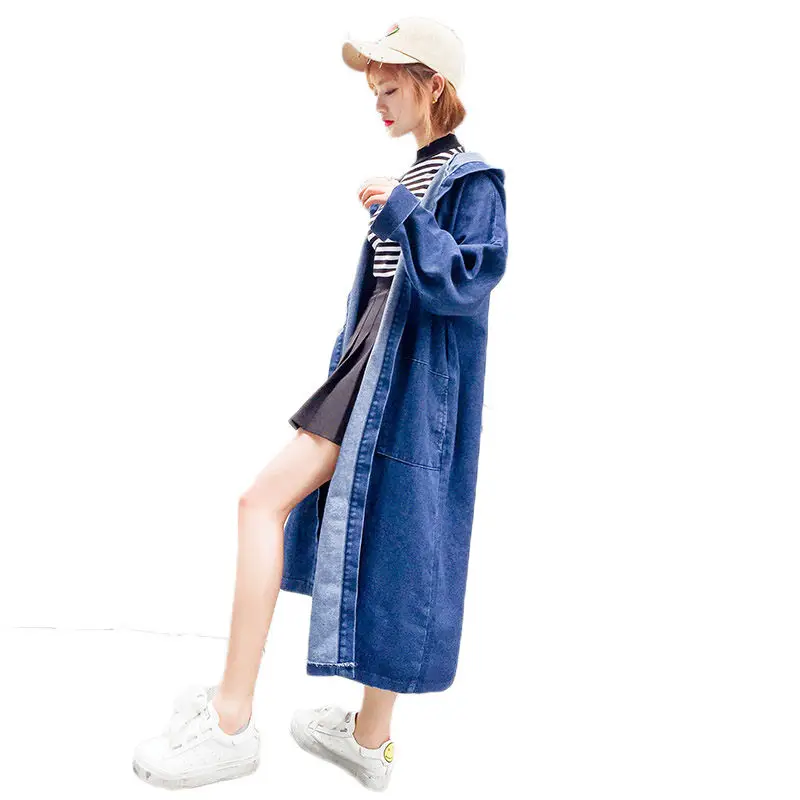 

New Ladies Denim Jackets Women 2019 Outerwears Oversized Hooded Long Coat Spring Denim Outerwears Casual Jeans Chaquetas f341