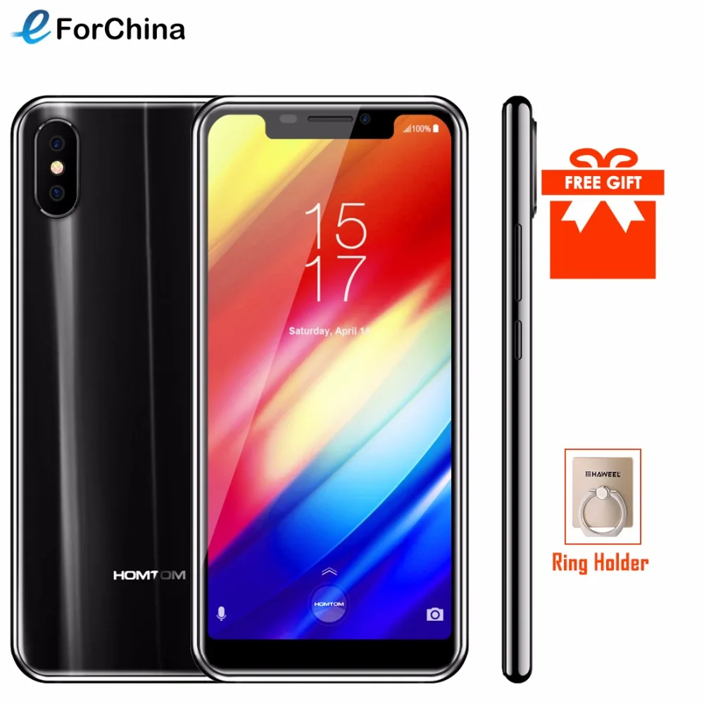 HOMTOM H10 5,85 pulgadas Android 8,1 4 GB + 64 GB teléfono móvil cara Identificación de huella dactilar ID MTK6750T Octa Core 16MP 8MP OTA OTG Smartphone