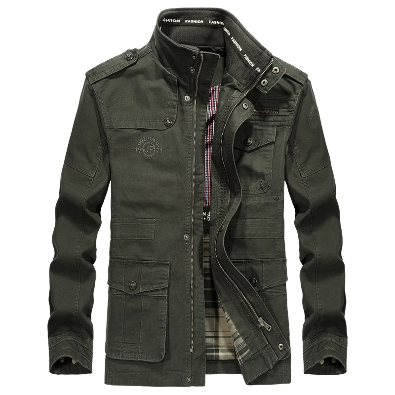Talla grande 5XL 6XL 7XL 8XL marca AFS JEEP chaqueta militar hombres algodón Stand Collar bordado medio-largo chaqueta de otoño para hombre - 1