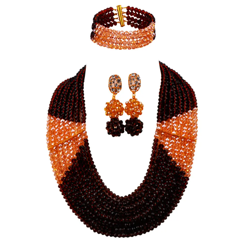 Majalia Tide Fashion Nigeria Wedding African Jewelry Set Brown and Gold