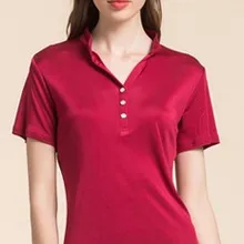 Вязаный Шелковый с коротким рукавом футболки Женский тутового шелкопряда шелк чистый цвет имеет красный рукав головы