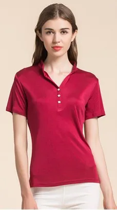

The new knitted silk short sleeve T-shirt female mulberry silkworm silk pure color has the red sleeve head